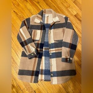 Women’s Shirt Jacket - Brown and Blue, small/medium